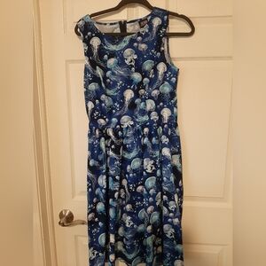 Retrolicious Blue Jellyfish Print Dress, Size Large
